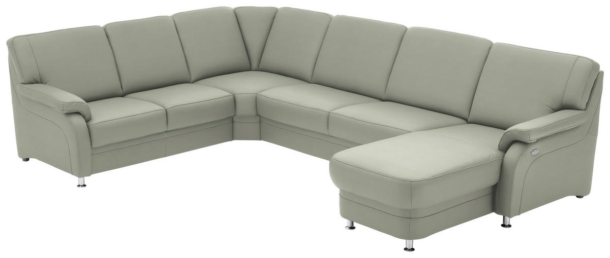 WOHNLANDSCHAFT Echtleder Silberfarben  - Silberfarben/Alufarben, Konventionell, Leder/Metall (239/329/165cm) - Beldomo Premium