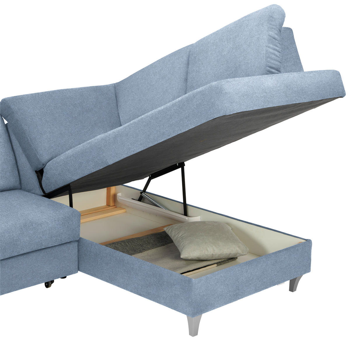 ECKSOFA in Flachgewebe Blau  - Blau/Silberfarben, Konventionell, Holz/Textil (255/186cm) - Cantus
