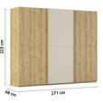 SCHWEBETÜRENSCHRANK 270/223/68 cm 3-türig Eichefarben, Champagner  - Champagner/Eichefarben, Design, Glas/Holz (270/223/68cm) - Novel