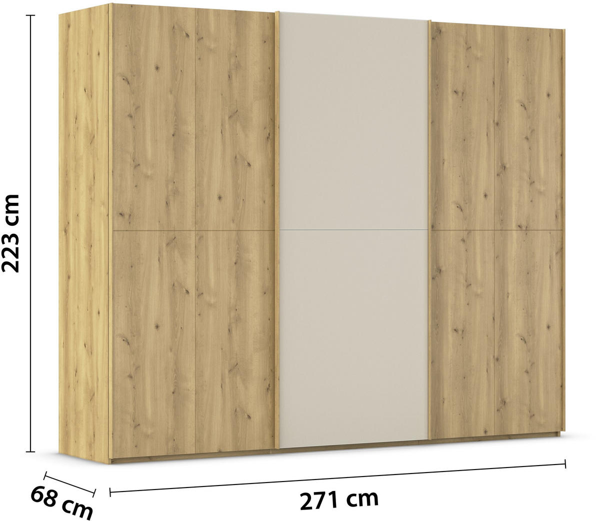 SCHWEBETÜRENSCHRANK 270/223/68 cm 3-türig Eichefarben, Champagner  - Champagner/Eichefarben, Design, Glas/Holz (270/223/68cm) - Novel