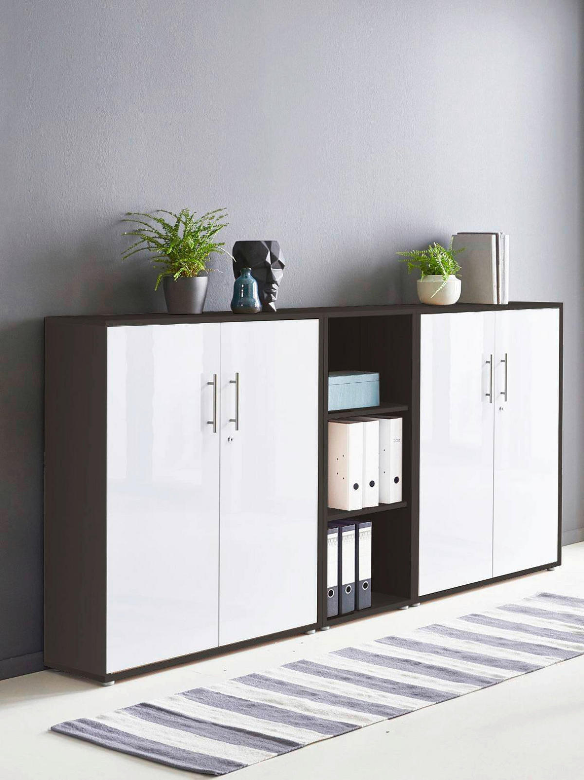 AKTENSCHRANK Anthrazit, Weiß Hochglanz  - Weiß Hochglanz/Anthrazit, MODERN, Holzwerkstoff (212,9/113,6/33cm) - MID.YOU