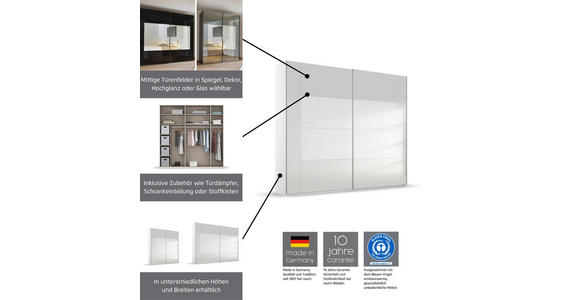 SCHWEBETÜRENSCHRANK  in Graphitfarben  - Graphitfarben, Design, Glas/Holzwerkstoff (226/223/68cm) - Xora