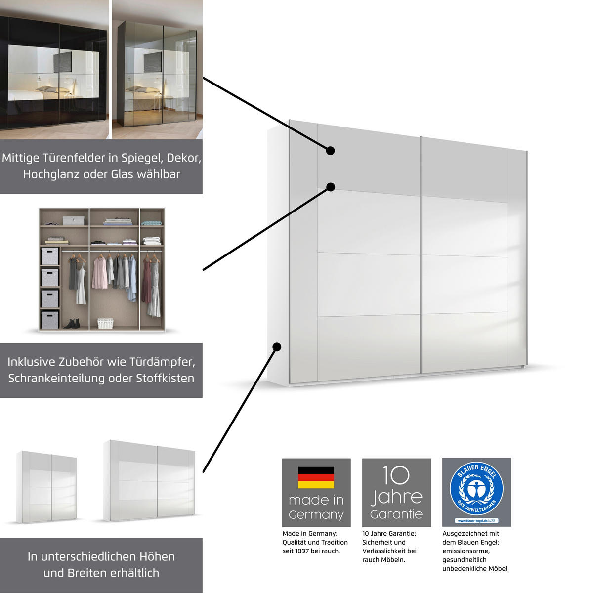 SCHWEBETÜRENSCHRANK 181/223/68 cm 2-türig Weiß  - Weiß, Design, Glas/Holzwerkstoff (181/223/68cm) - Xora