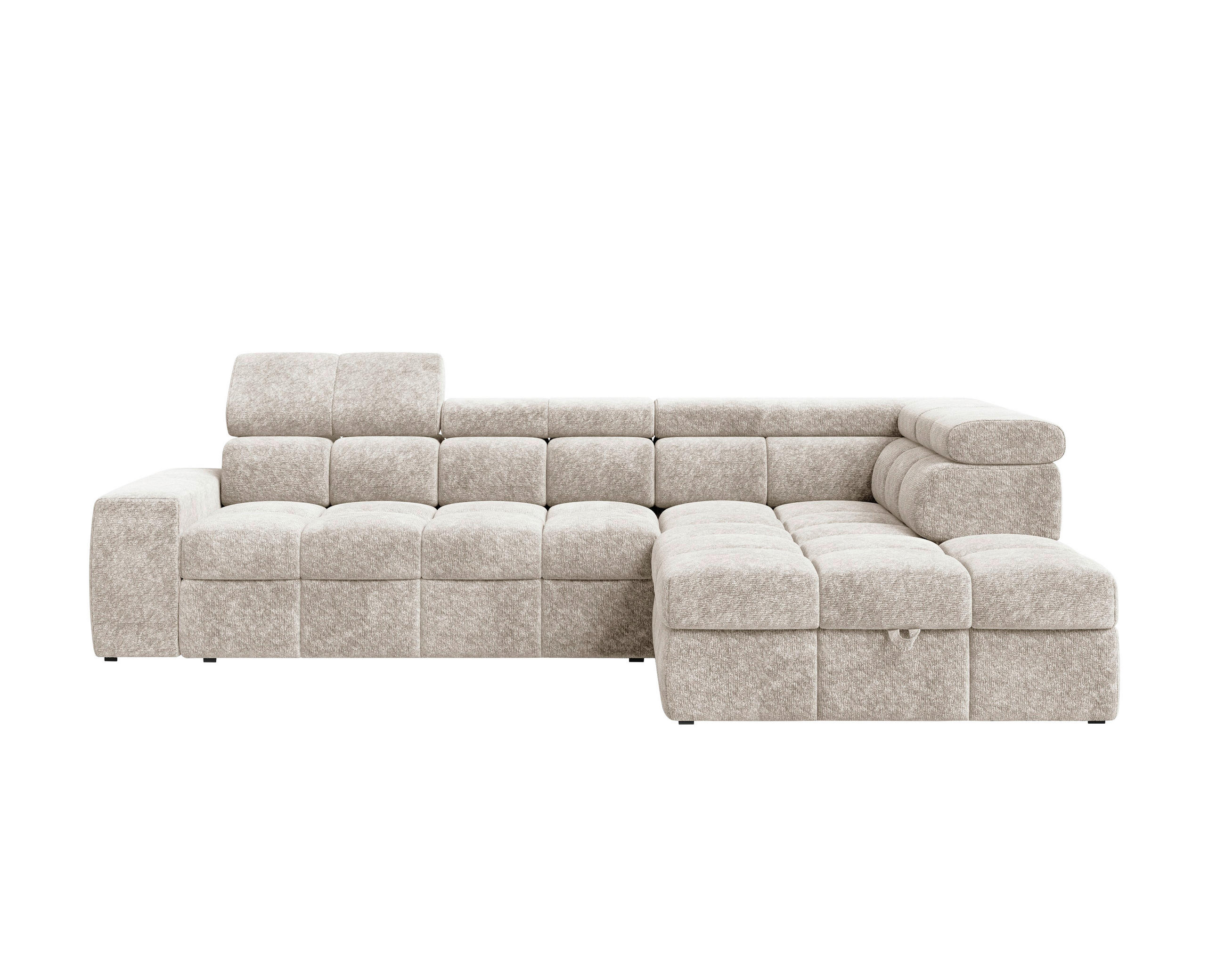 ECKSOFA Creme Chenille Bettkasten, Schlaffunktion, Rücken echt, Kopfteilverstellung, Liegefläche im Originalstoff  - Creme/Schwarz, MODERN, Kunststoff/Textil (292/204cm) - Milino