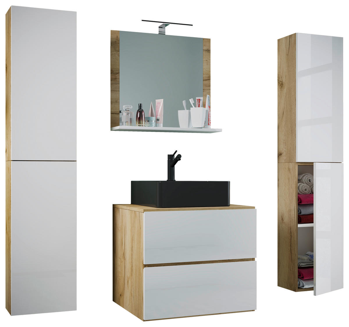 BADEZIMMER 5-teilig  in 127 cm  - Honigeiche/Weiss, Modern, Glas/Keramik (127cm) - MID.YOU