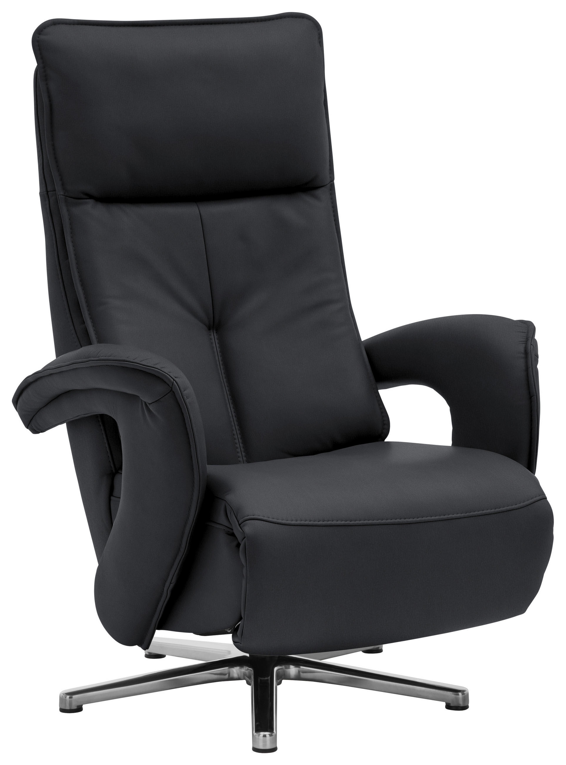 RELAXSESSEL in Leder Anthrazit  - Chromfarben/Anthrazit, Design, Leder/Metall (77/110/87cm) - Valdera