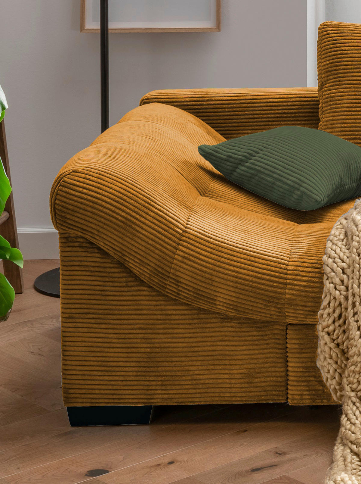 KUTNA GARNITURA tekstil  konjak   - tamno zelena/konjak, Design, tekstil/drvo (298/202cm) - MID.YOU