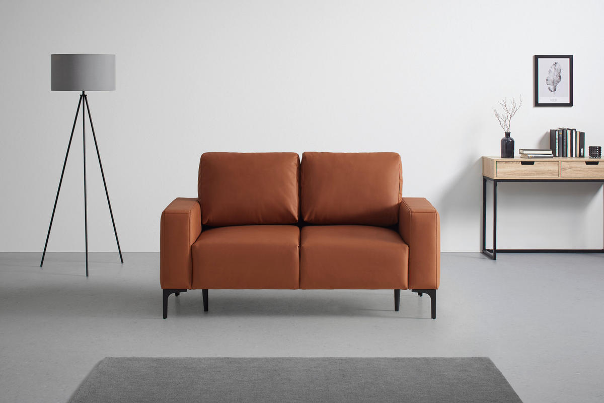 2-SITZER-SOFA in Lederlook (vegan) Cognac  - Cognac/Rostfarben, Modern, Textil/Metall (150/85/92cm) - MID.YOU