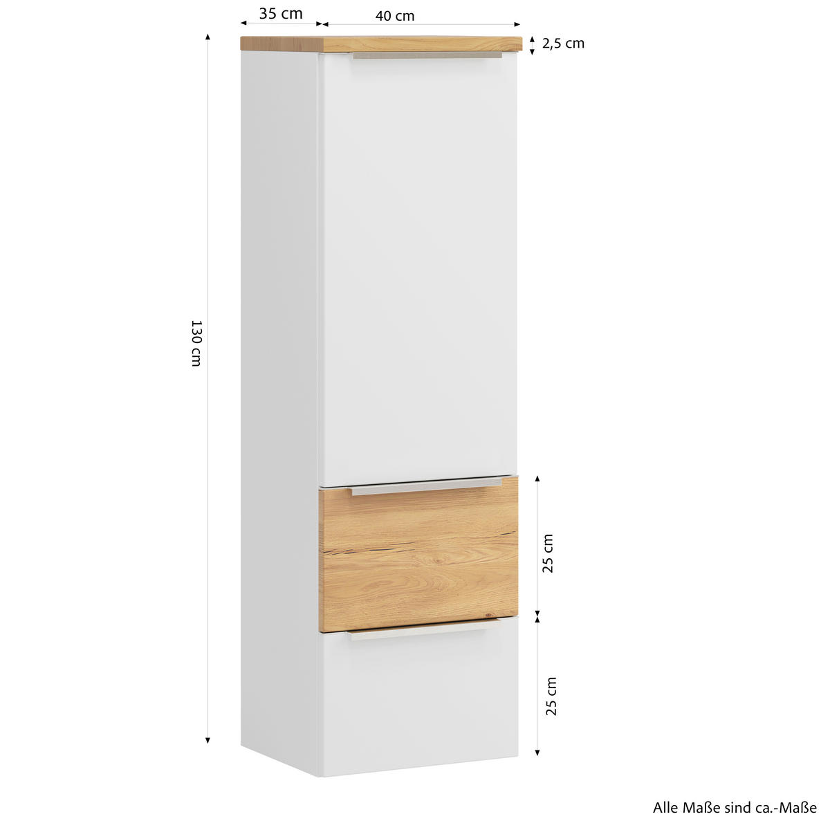 MIDISCHRANK 40/130/35 cm  - Wildeiche/Edelstahlfarben, Trend, Holzwerkstoff/Metall (40/130/35cm) - Held