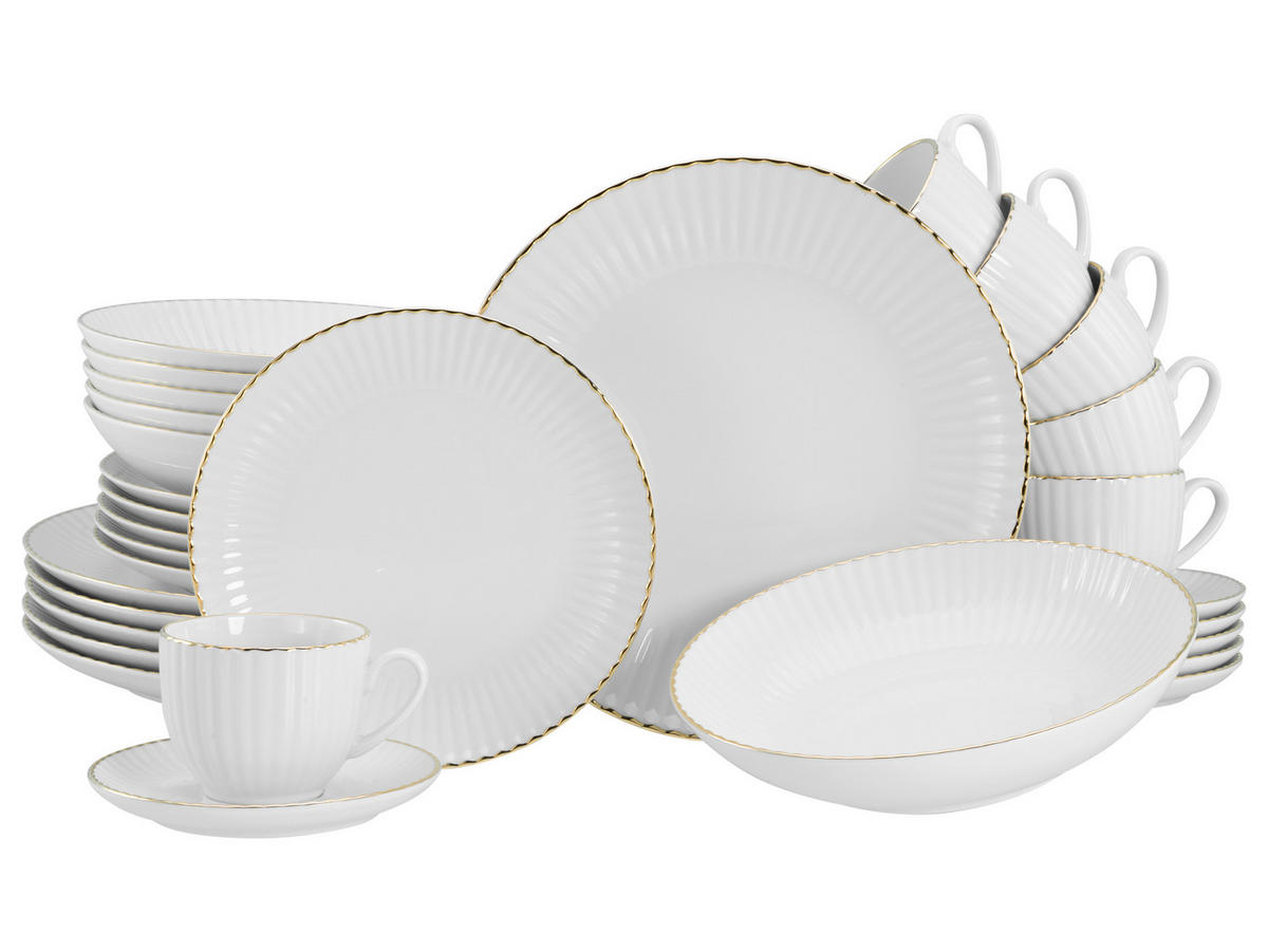 KOMBISERVICE Weiß, Goldfarben Allegra Goldband 30-teilig 6 Personen  - Goldfarben/Weiß, Basics, Keramik (43/36,5/32,5null) - Creatable