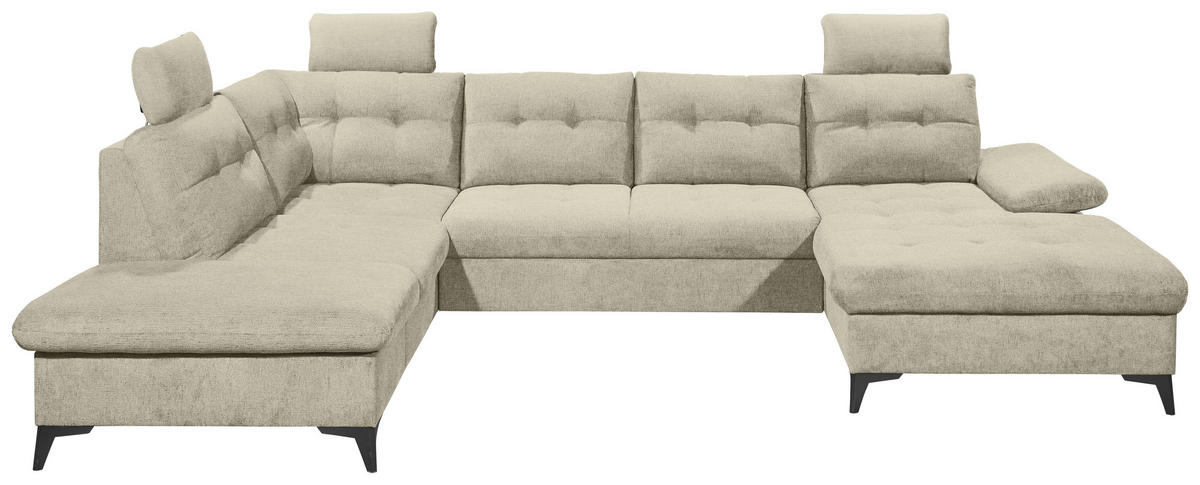 WOHNLANDSCHAFT in Webstoff Beige  - Beige/Schwarz, Konventionell, Kunststoff/Textil (218/324/170cm) - MID.YOU