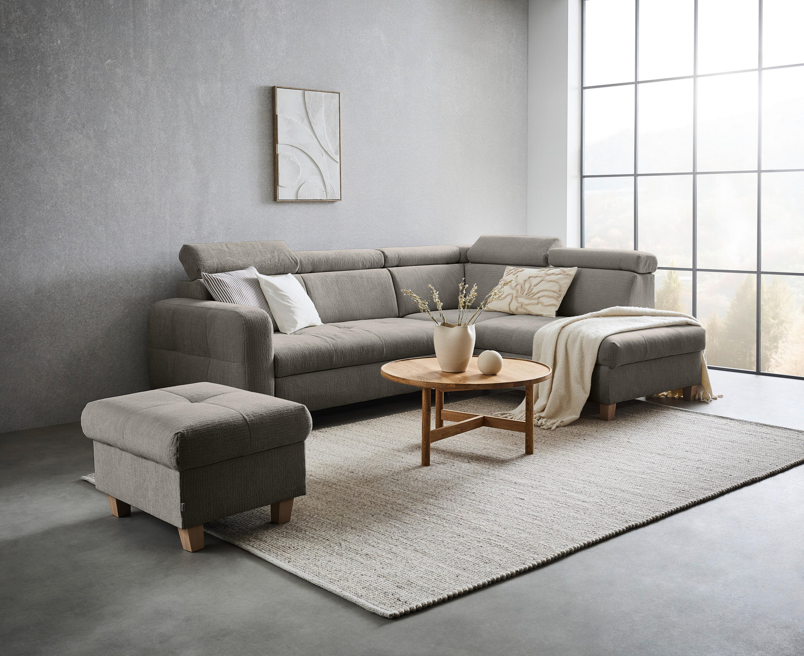 ECKSOFA inkl. Funktionen Dunkelgrau Samt  - Dunkelgrau, Natur, Holz/Textil (261/206cm) - Venda