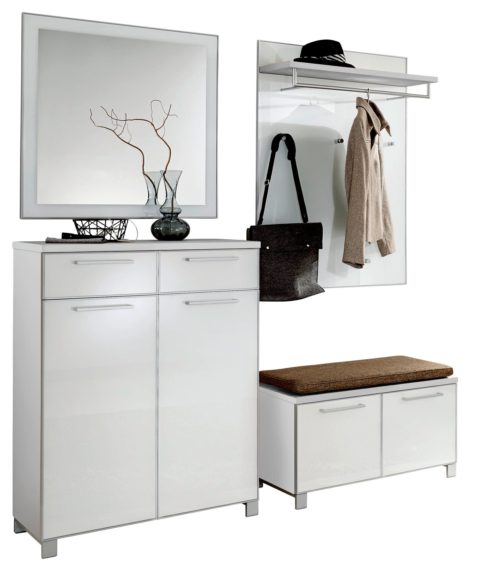 GARDEROBE 5-teilig  in 175/195/40 cm  - Hellbraun/Weiß, Design, Glas/Holzwerkstoff (175/195/40cm)