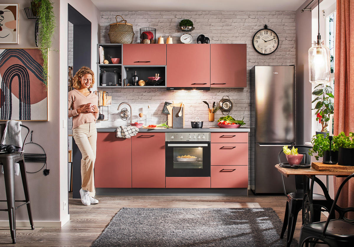 KÜCHENLEERBLOCK 205 cm   in Rot  - Rot/Schwarz, KONVENTIONELL, Holzwerkstoff/Metall (205cm) - Welnova