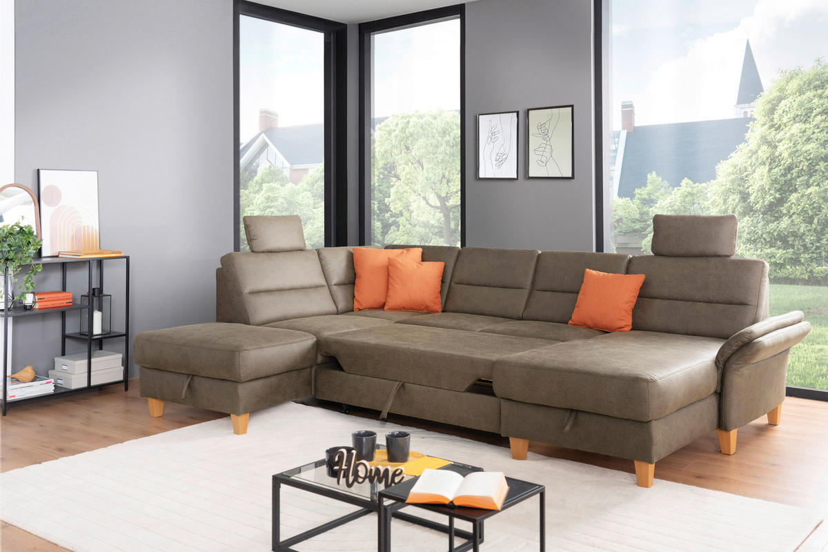 SEDACÍ SOUPRAVA, textil,  - tmavě hnědá/barvy dubu, Basics, dřevo/textil (213/303/162cm) - Cantus