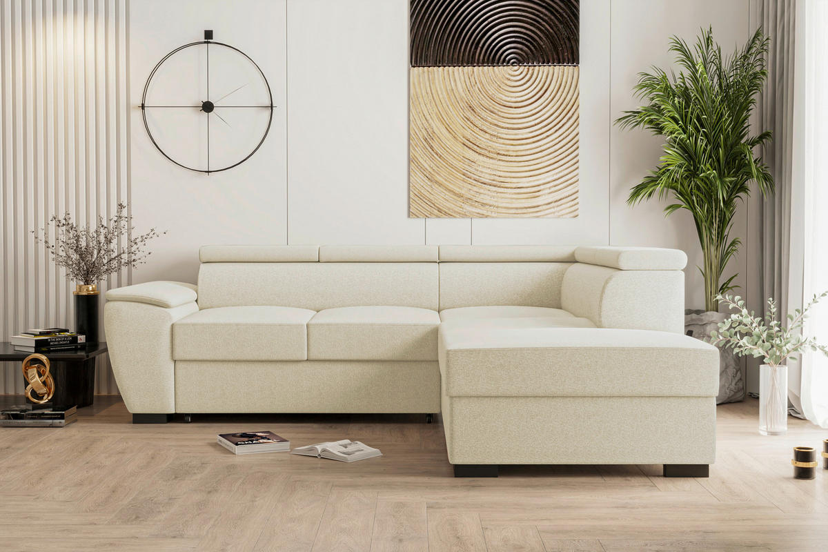 ECKSOFA Beige Flachgewebe  - Beige/Schwarz, KONVENTIONELL, Kunststoff/Textil (266/220cm) - Carryhome