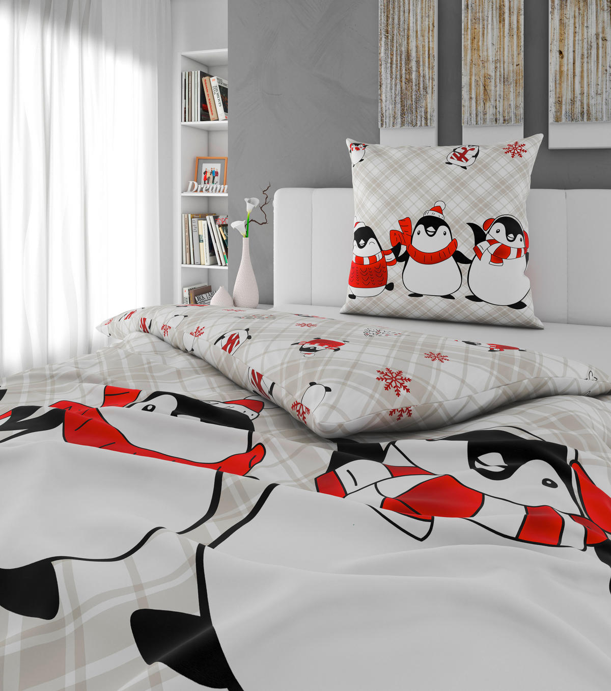 POSTELJNINA 140/200 cm flanela siva, rdeča  - rdeča/siva, tekstil (140/200cm) - X-Mas