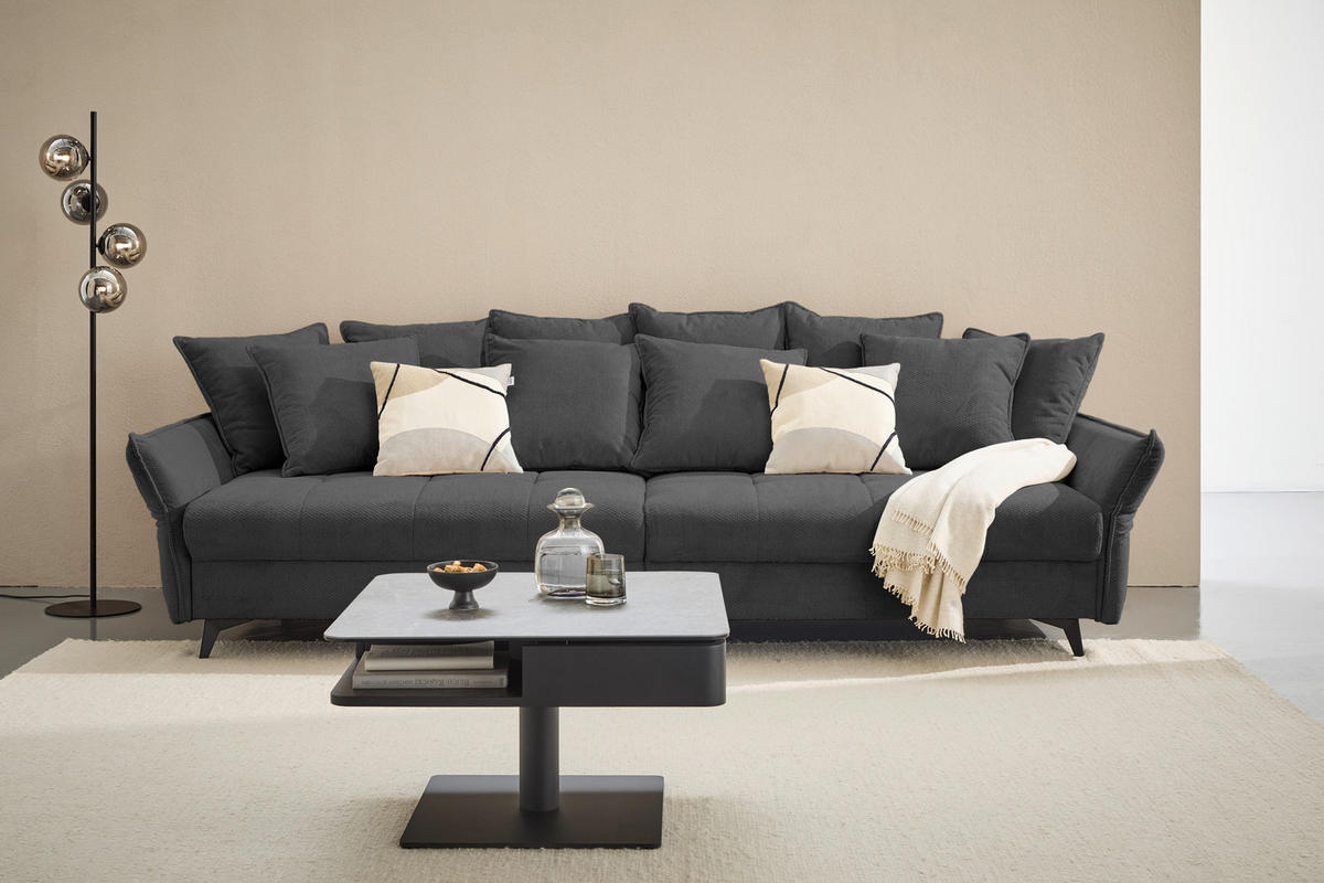 BIGSOFA  in Webstoff Dunkelgrau  - Dunkelgrau/Schwarz, KONVENTIONELL, Textil/Metall (282/94/127cm) - Ambia Home