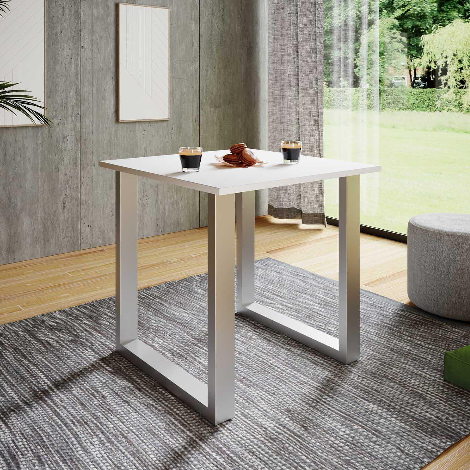 ESSTISCH Silberfarben, Weiß  - Silberfarben/Weiß, Basics, Holzwerkstoff (80/80/76cm) - MID.YOU