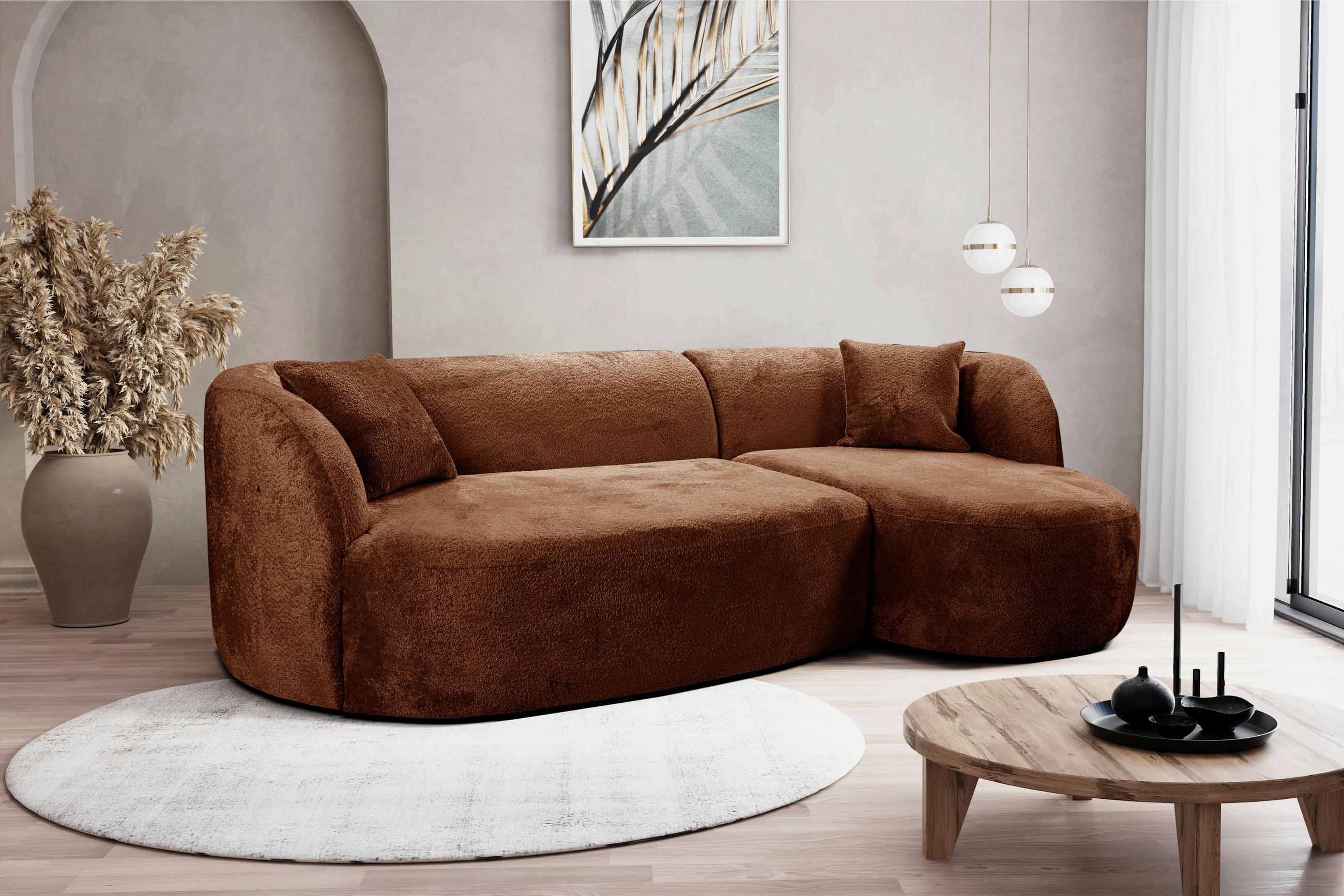 ECKSOFA in Bouclé Rostfarben  264/143 cm  - Rostfarben/Schwarz, Design, Kunststoff/Textil (264/143cm) - MID.YOU