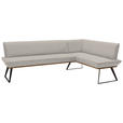 ECKBANK 243/163 cm Webstoff Schwarz, Eichefarben, Greige Eiche massiv Metall   - Greige/Eichefarben, Design, Holz/Textil (243/163cm) - Voleo