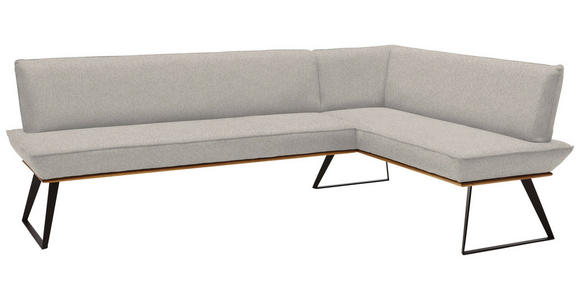 ECKBANK 243/163 cm Webstoff Schwarz, Eichefarben, Greige Eiche massiv Metall   - Greige/Eichefarben, Design, Holz/Textil (243/163cm) - Voleo