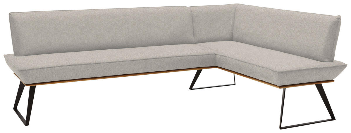 ECKBANK 243/163 cm Webstoff Schwarz, Eichefarben, Greige Eiche massiv Metall   - Greige/Eichefarben, Design, Holz/Textil (243/163cm) - Voleo