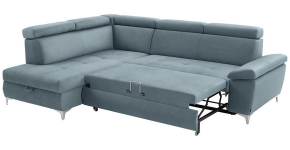 ECKSOFA Hellblau Mikrofaser  - Chromfarben/Hellblau, KONVENTIONELL, Textil/Metall (206/271cm) - Carryhome