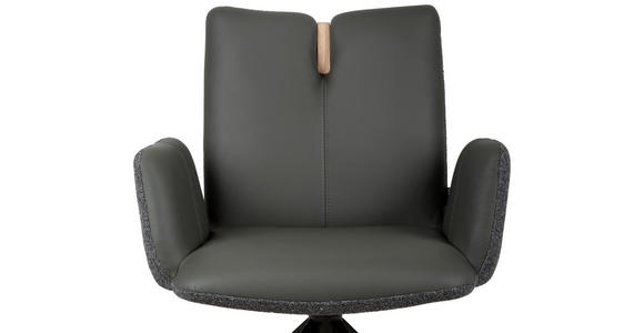 ARMLEHNSTUHL  Sitzfläche 360° drehbar, automatische Rückholfunktion Bouclé Echtleder  - Anthrazit/Schwarz, Design, Leder/Holz (62/87/63cm) - Valnatura