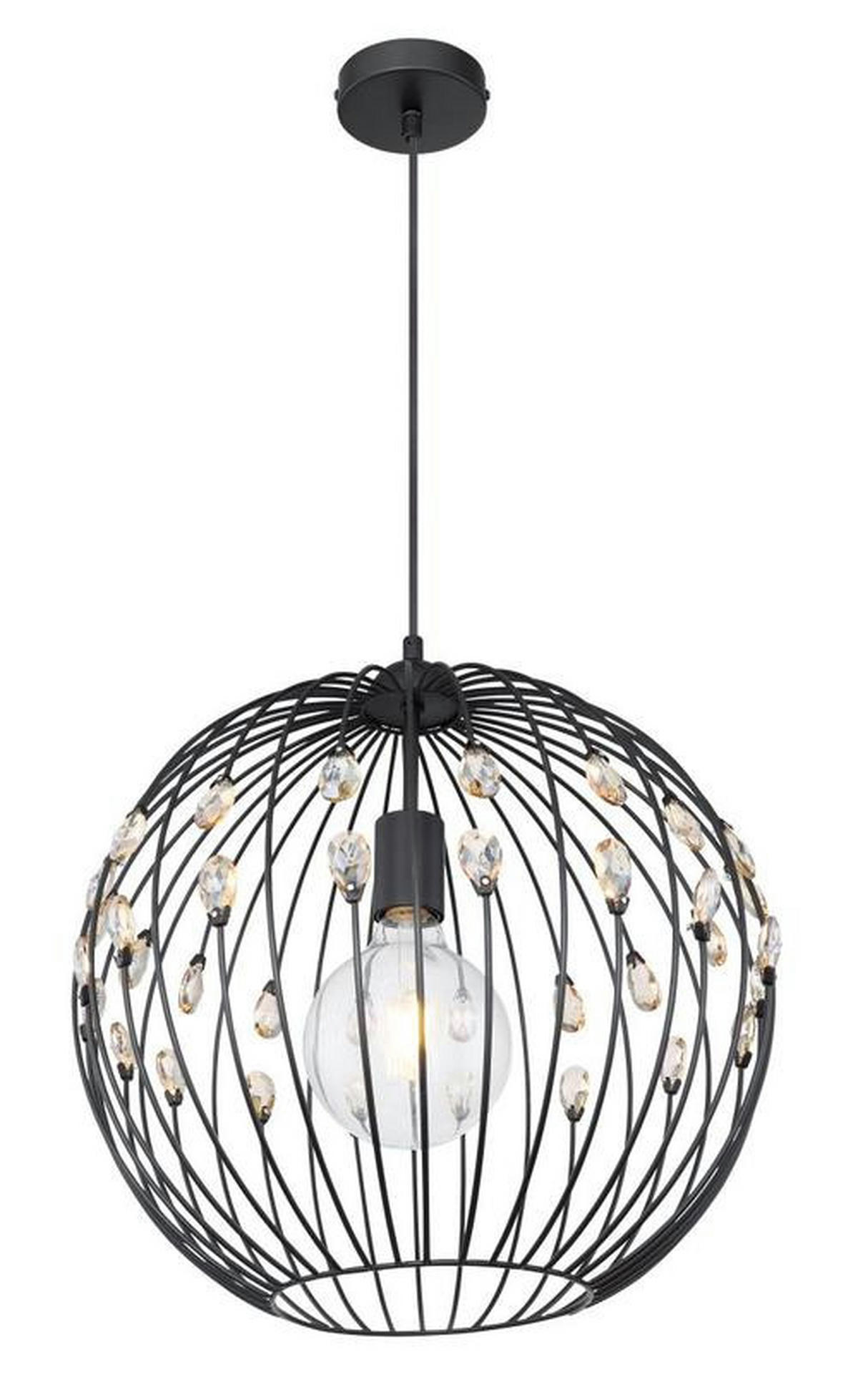 VISEČA SVETILKA        40/120 cm     60 W E27 - črna, Basics, kovina/steklo (40/120cm) - Globo