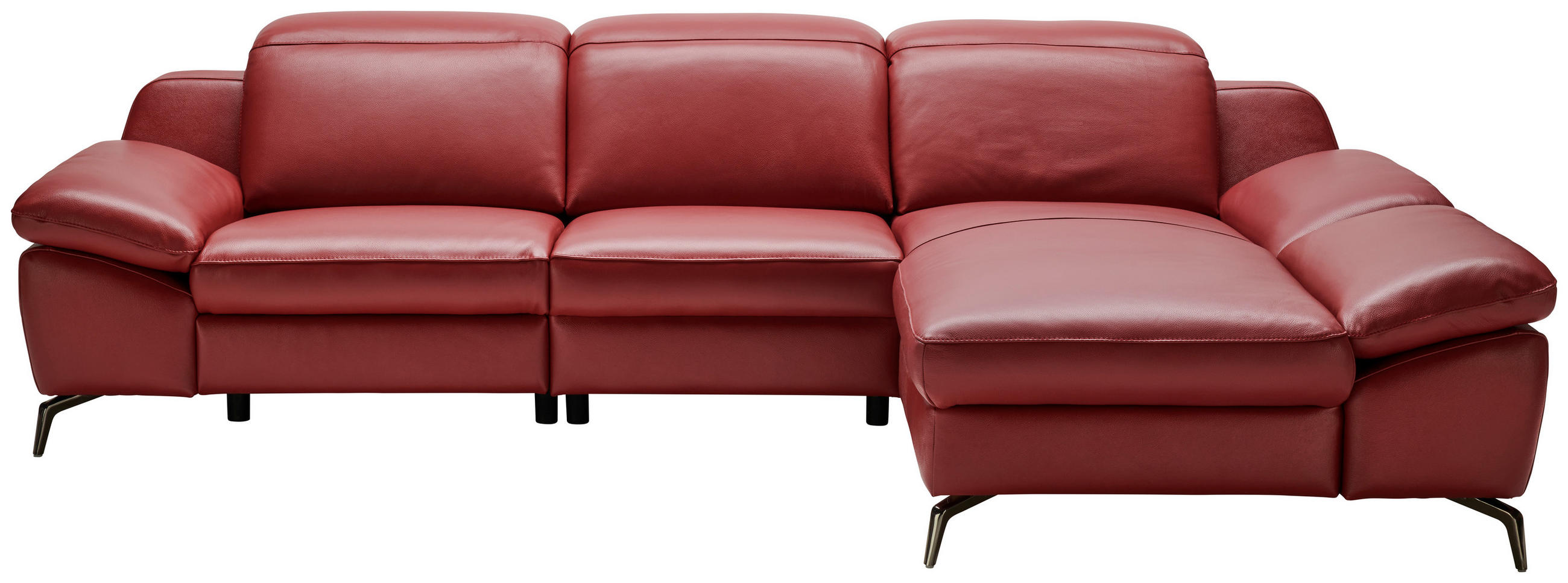 ECKSOFA  in Echtleder Rot  286/183 cm  - Rot/Schwarz, Design, Leder/Metall (286/183cm) - Celina Home