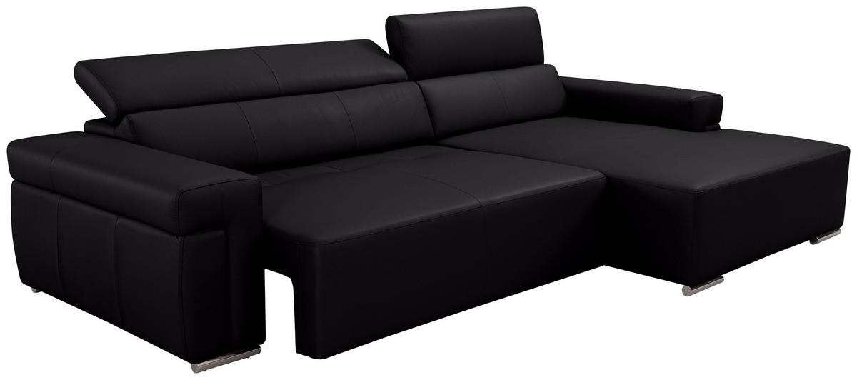 ECKSOFA inkl. Funktion DUA Schwarz Echtleder  - Chromfarben/Schwarz, Design, Leder/Metall (293/170cm) - Novel