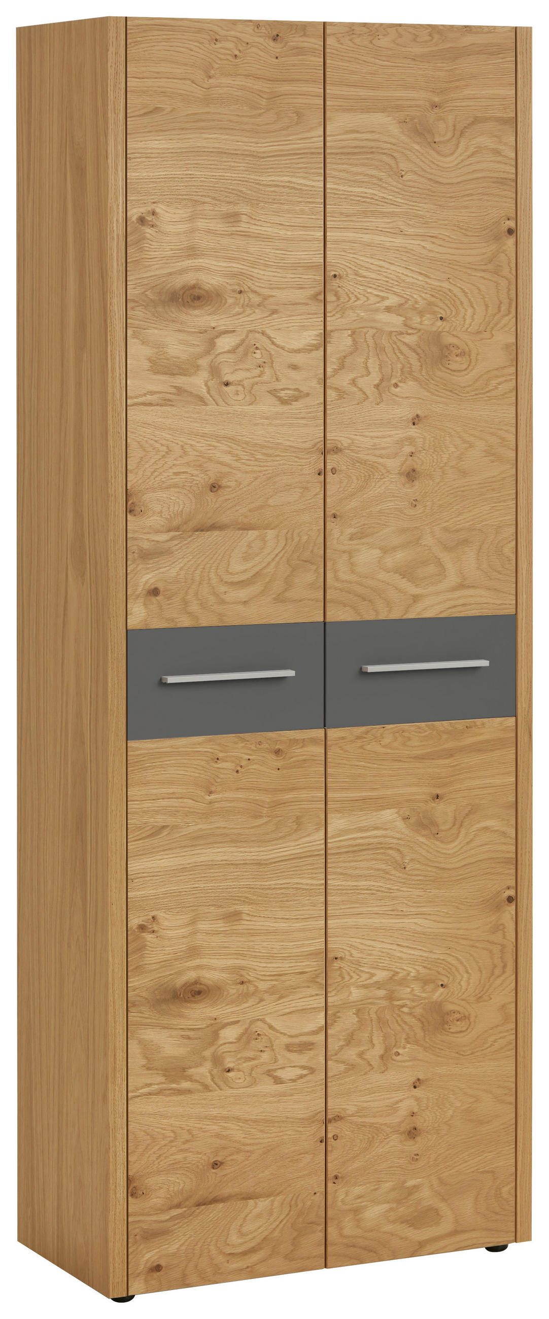 GARDEROBENSCHRANK Eiche, Balkeneiche furniert Grau, Eichefarben - Eichefarben/Silberfarben, Design, Holz/Holzwerkstoff (73/193/37cm)