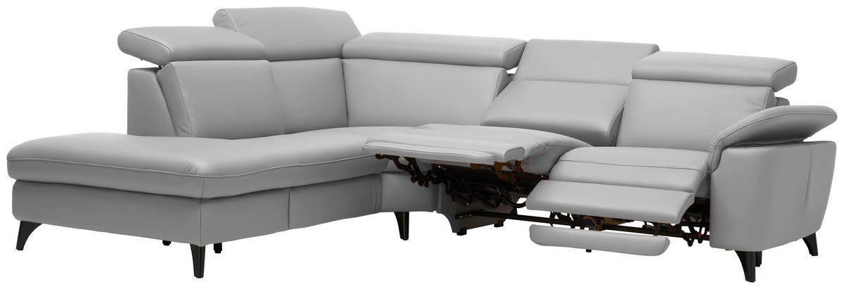 ECKSOFA in Echtleder Grau  - Schwarz/Grau, Design, Leder/Metall (239/285cm) - Cantus