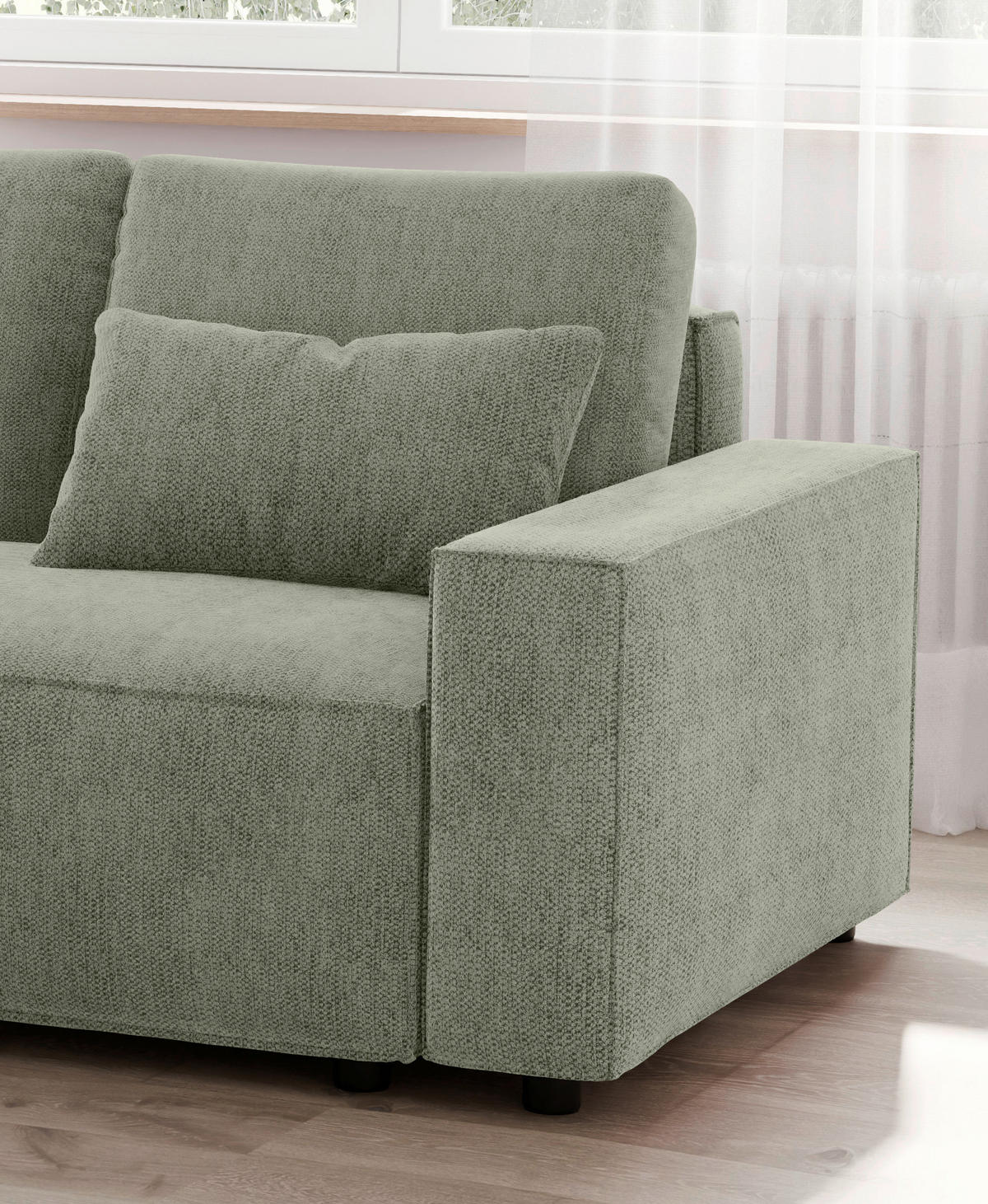 ECKSCHLAFSOFA  mit Rücken echt Chenille Dunkelgrün  - Dunkelgrün/Schwarz, MODERN, Kunststoff/Textil (154/247cm) - Livetastic