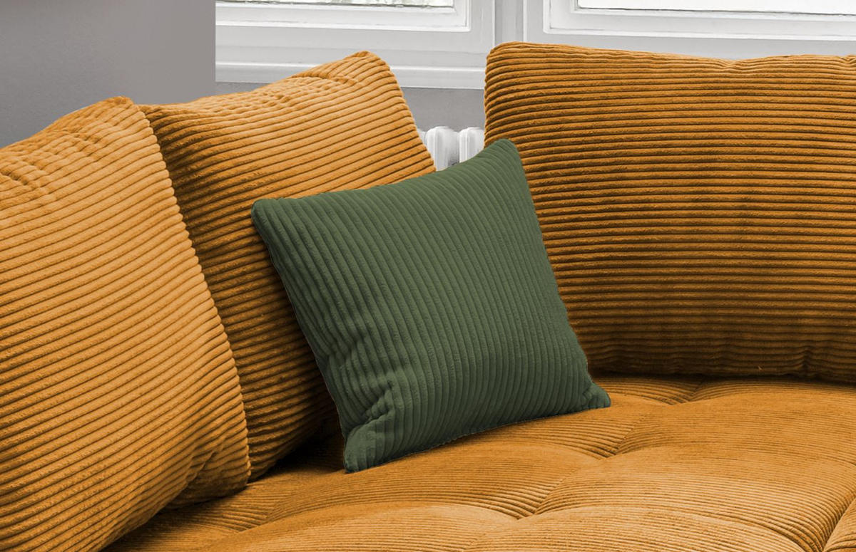 ECKSOFA Cognac Cord  - Dunkelgrün/Cognac, Design, Holz/Textil (202/298cm) - MID.YOU
