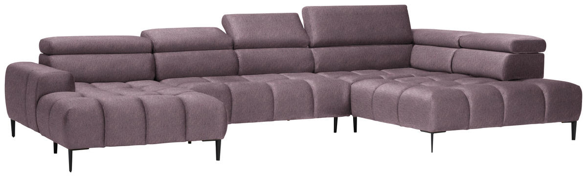 WOHNLANDSCHAFT in Samt, Webstoff Flieder  - Flieder/Schwarz, Design, Textil/Metall (177/385/216cm) - Welnova