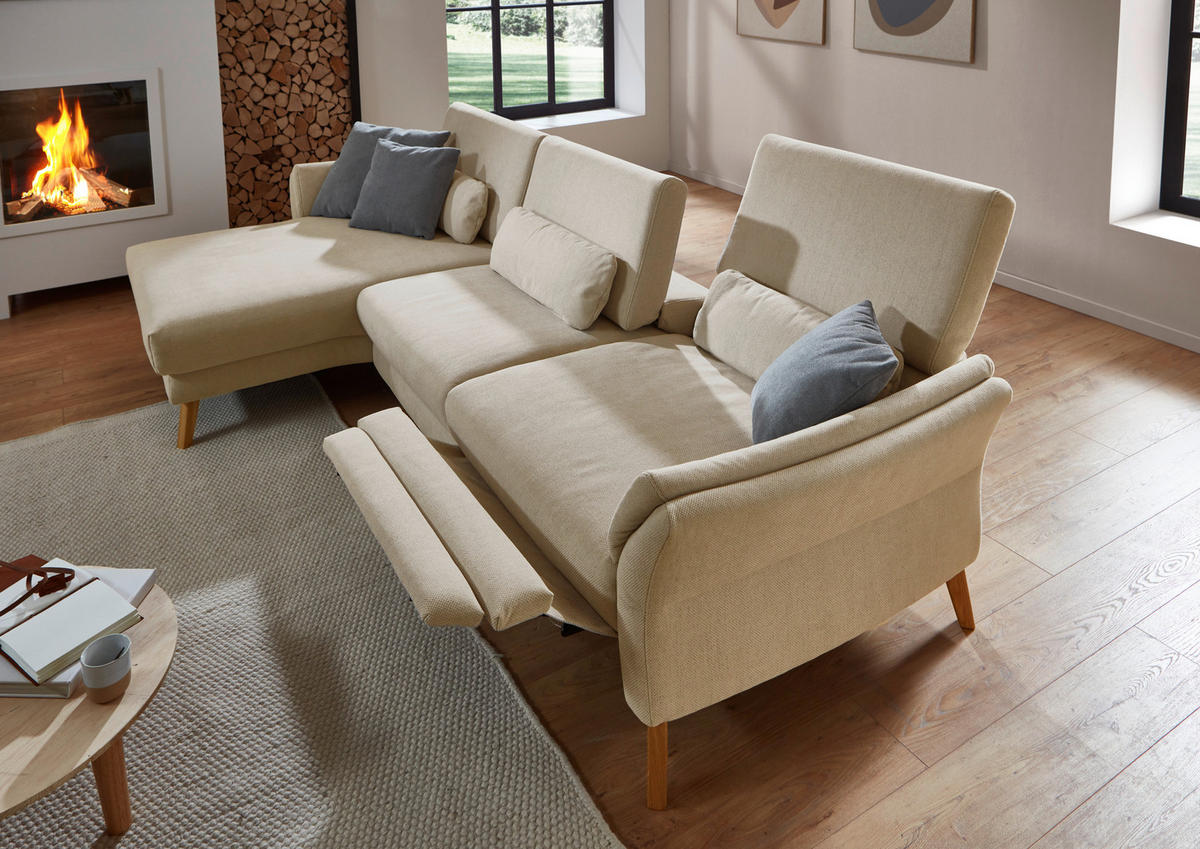 ECKSOFA Beige Chenille, Flachgewebe  - Beige/Naturfarben, Design, Holz/Textil (281/157cm) - Valnatura