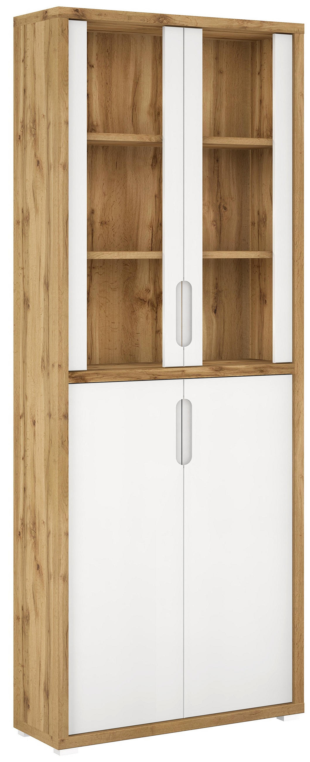 VITRINE  in Eichefarben, Weiß Hochglanz  - Eichefarben/Weiß Hochglanz, MODERN, Glas/Holzwerkstoff (80/218/36cm) - Xora