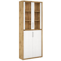 VITRINE  in Eichefarben, Weiß Hochglanz  - Eichefarben/Weiß Hochglanz, MODERN, Glas/Holzwerkstoff (80/218/36cm) - Xora