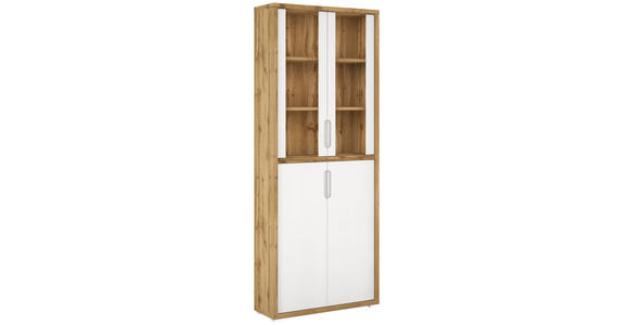 VITRINE  in Eichefarben, Weiß Hochglanz  - Eichefarben/Weiß Hochglanz, MODERN, Glas/Holzwerkstoff (80/218/36cm) - Xora