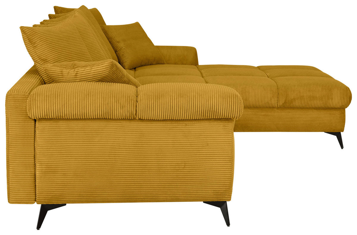 ECKSOFA Currygelb Cord Rückenkissen, Armlehnenkissen, Rücken echt  - Currygelb/Schwarz, KONVENTIONELL, Textil/Metall (332/231cm) - Carryhome