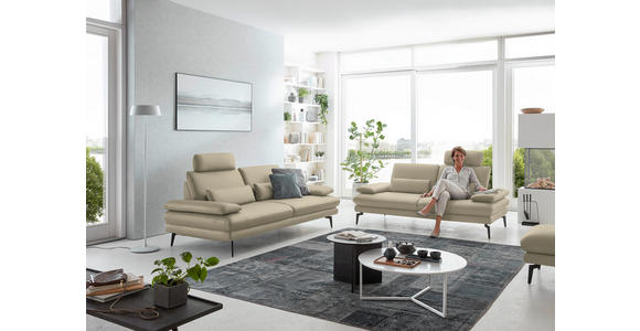 3-SITZER-SOFA in Leder Creme, Naturfarben - Creme/Schwarz, Design, Leder/Metall (222/86/104cm) - Dieter Knoll