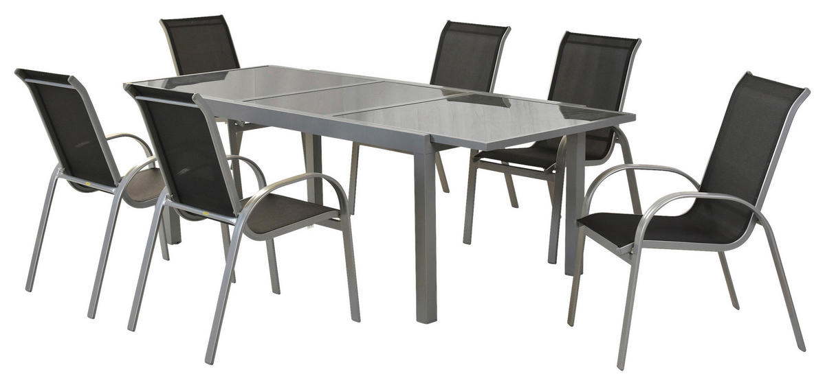 GARTENSET 7-teilig  - Silberfarben/Schwarz, MODERN, Textil/Metall - Gardenson