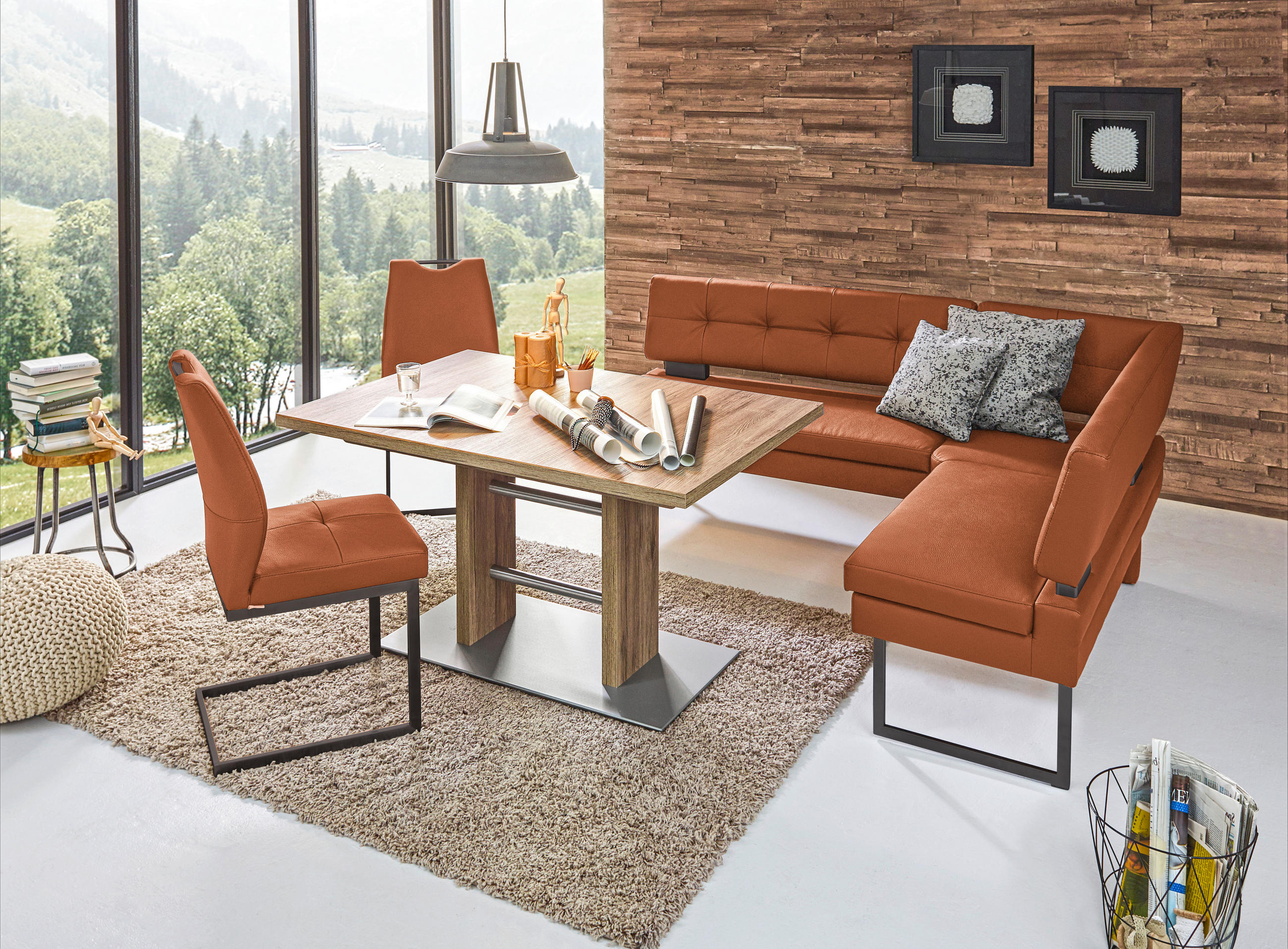 ECKBANK in Metall, Textil Braun, Orange - Schwarz/Braun, Design, Textil/Metall (200/158cm) - Dieter Knoll