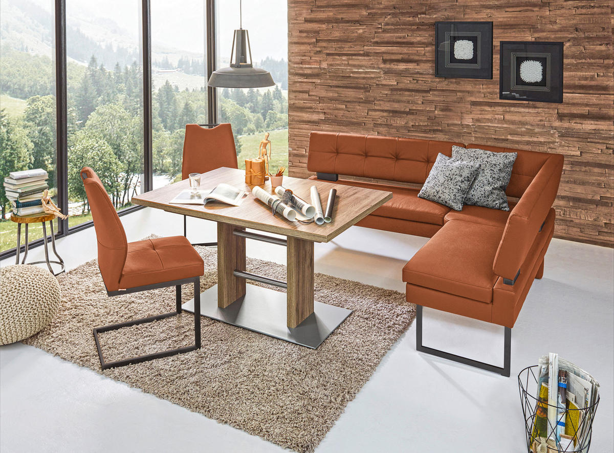 ECKBANK in Metall, Textil Braun, Orange  - Schwarz/Braun, Design, Textil/Metall (200/158cm) - Dieter Knoll