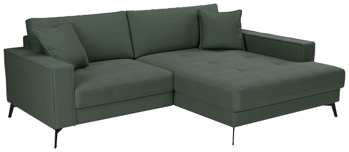 ECKSOFA TED Dunkelgrün Cord Zierkissen  - Dunkelgrün/Schwarz, Trend, Textil/Metall (228/174cm) - P & B