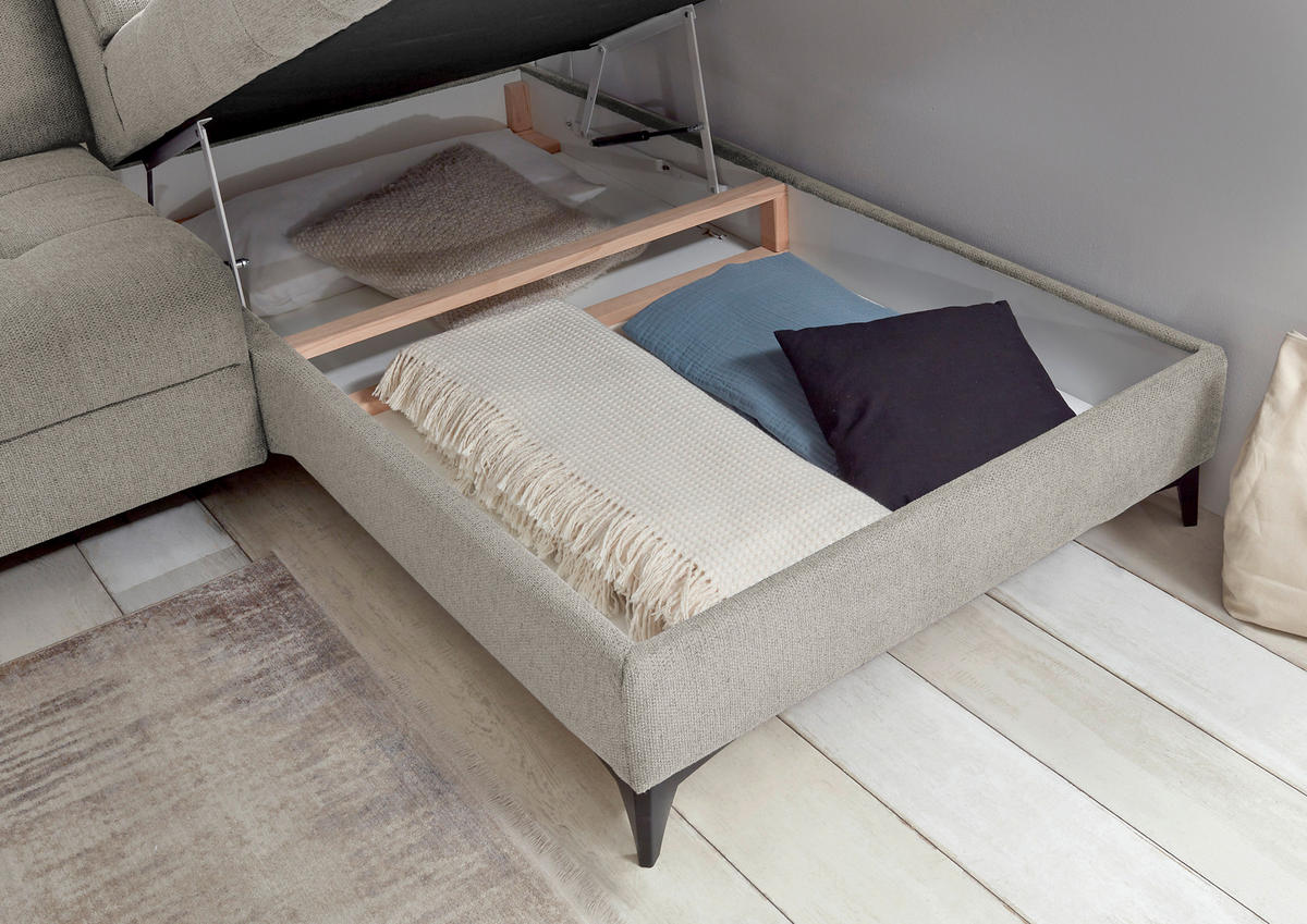 ECKSOFA in Webstoff Grau  - Schwarz/Grau, Konventionell, Kunststoff/Textil (282/200cm) - MID.YOU