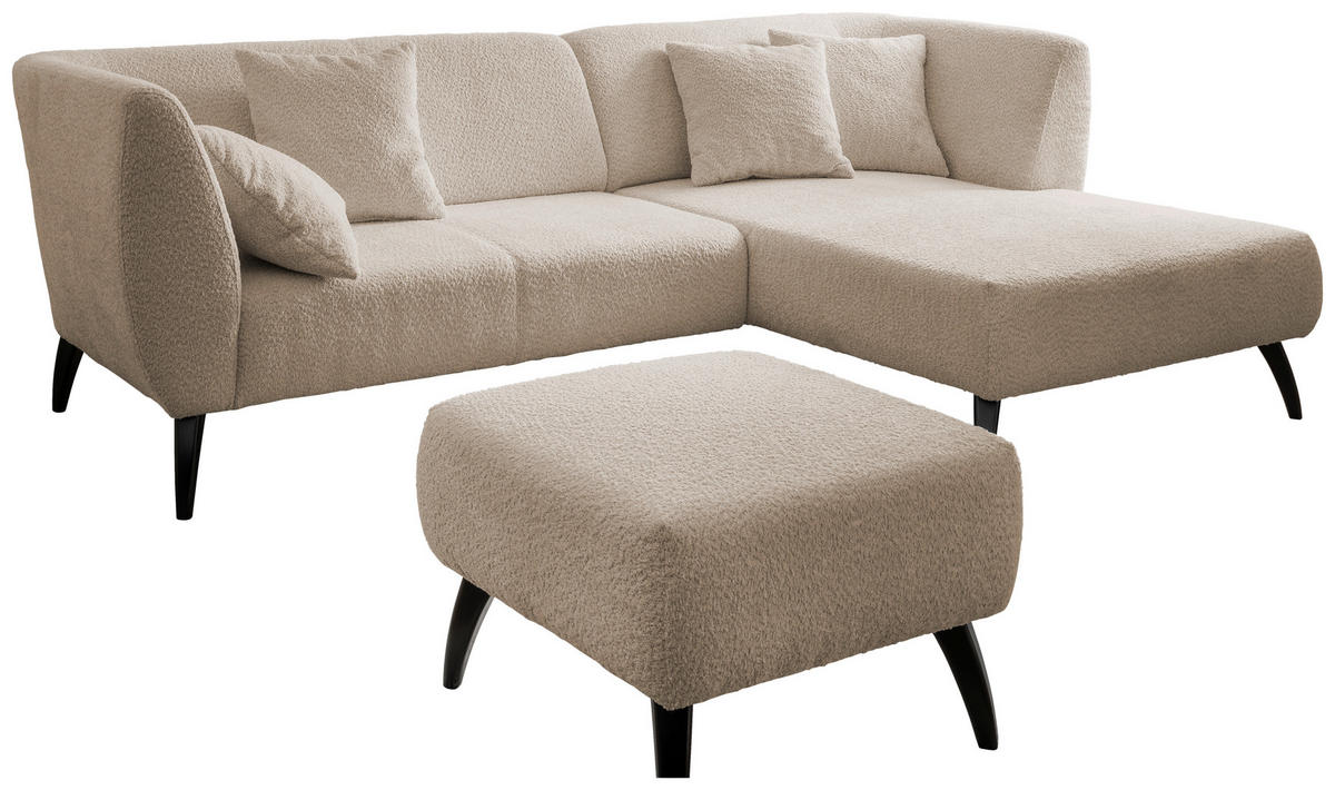 ECKSOFA in Bouclé Beige  - Beige/Schwarz, Modern, Holz/Textil (264/160cm) - MID.YOU