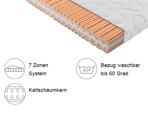 KALTSCHAUMMATRATZE 160/190 cm Höhe ca. 22 cm 7 -Zonen - Basics, Textil (160/190cm) - Boxxx